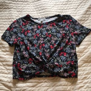 Tied in the Front Navy Floral Shirt